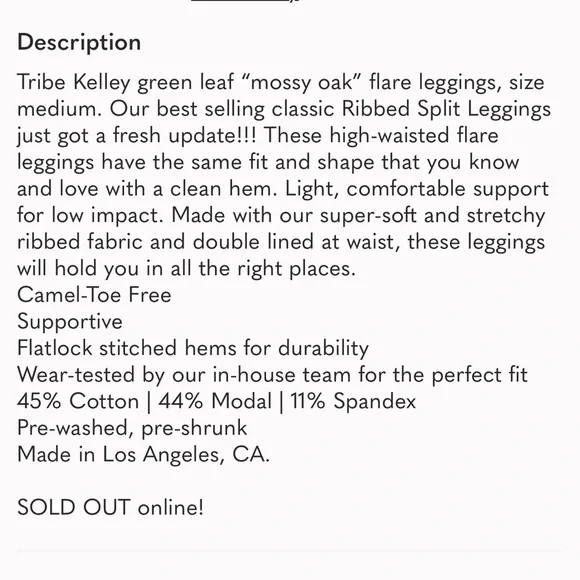 NWOT Tribe Kelley Ribbed Flare Leggings - Greenleaf Mossy Oak | M - Picture 9 of 9